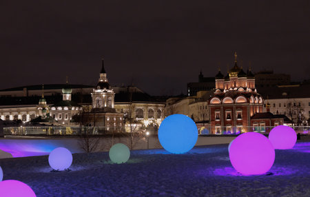 Night view from Zaryadye park Moscowの写真素材