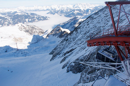 Cable car on the top of the mountain in winter, Kitzsteinhorn, Austriaの写真素材