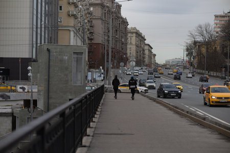 Traffic on the street in Moscow.の写真素材