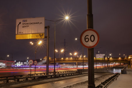 Expressway exit at nightの写真素材