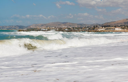 View of the beach in the city of San Leone, Sicily Italyの写真素材