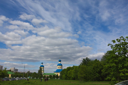 The Church of Peter and Paul in Yasenevo on the background of the blue skyの写真素材