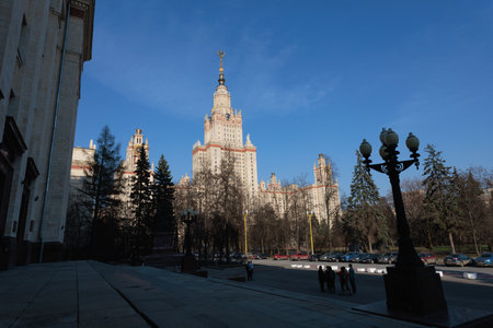 View of the main building of Moscow State Universityの写真素材