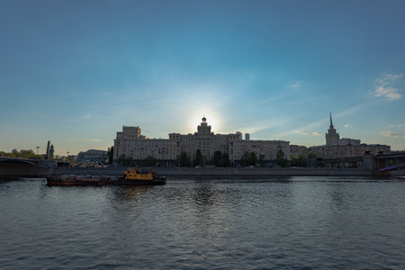 View of the embankment of the Moskva River at sunset.の写真素材