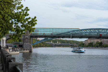 View of the Moscow river and the bridge over the Moskva Riverの写真素材