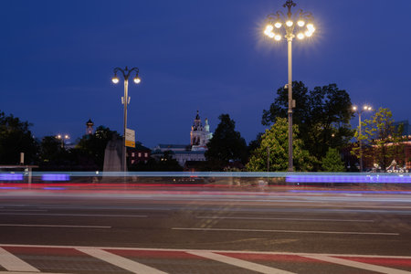 View of Moscow street at nightの写真素材