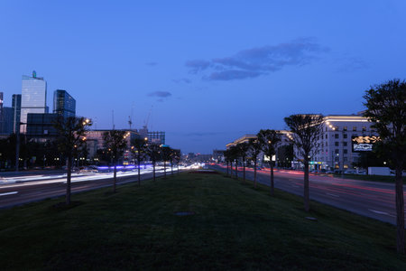 Night scene of the city of Moscow. long exposure.の写真素材