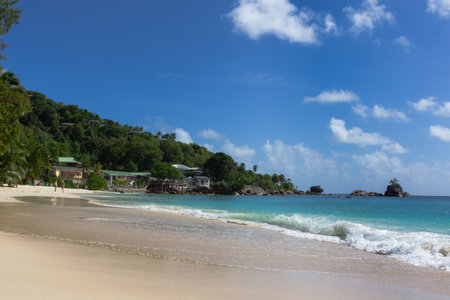 Beautiful tropical Anse Soleil Beach at Seychelles, Maheの写真素材