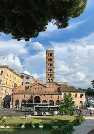 View of the church of Santa Maria, home of The mouth of truth, carved from Pavonazzo marble in Rome, Italyのeditorial素材