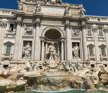 The famous baroque Trevi Fountain after full restoration - Fontana di trevi in Rome, Italyのeditorial素材