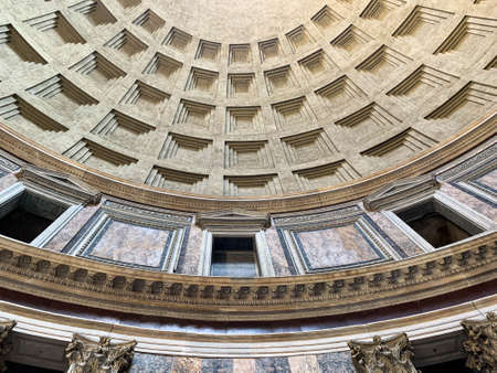 Close up view of detail on the dome of the ancient temple Pantheon at Piazza della Rotonda in Rome, Italyのeditorial素材