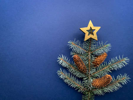 Top view Christmas tree concept on a white blur background with copy space.