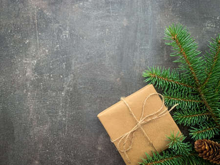 Merry Christmas and Happy New Year banner. Xmas background winter decorative elements.の写真素材