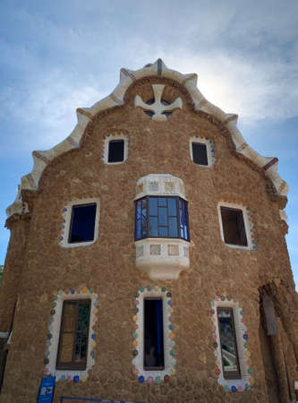 Famous building at the entrance of the Park Guell, designed by architect Antoni Gaudi. Barcelona, Spainのeditorial素材