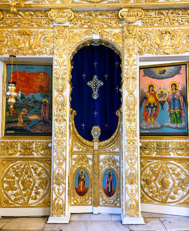Haskovo, Bulgaria, 23 June 2020: Interior of The Church Dormition of the Mother of God. Orthodox church altar.のeditorial素材
