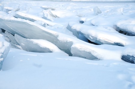 Pack ice in river Volgaの写真素材