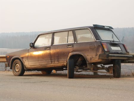 broken car on road .の写真素材