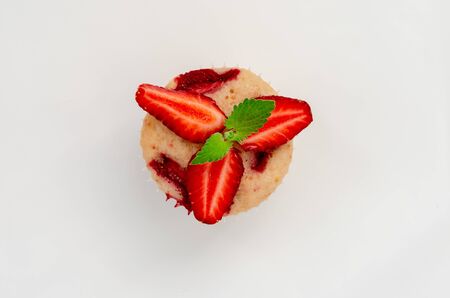 Strawberry cupcakes with butter cream isolatedの写真素材
