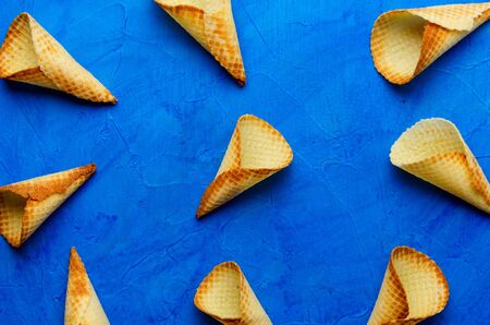 Ice cream wafer cones pattern. Top view.の写真素材