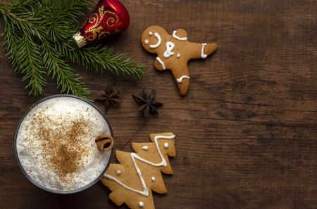 eggnog cocktail in with christmas decoration on woodenの写真素材
