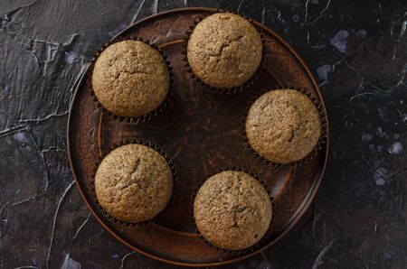 Chaga muffins - Superfood Trend on darkの写真素材