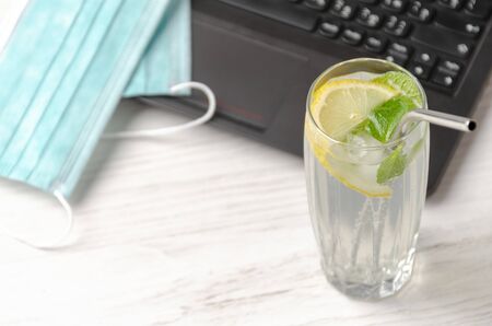 Mojito cocktail. Drinking online during the pandemic.の写真素材
