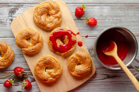 Homemade Cruller Donuts with strawberry