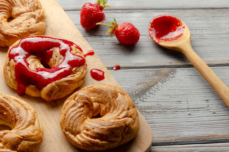 a Homemade Cruller Donuts with strawberry