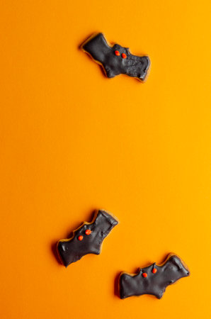 Halloween cookies on a orange background. Topの写真素材