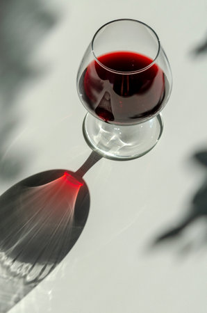 glass of red ruby port wine on white tableの写真素材
