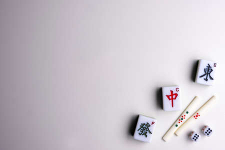 Mahjong. Riichi Mahjong set for playing. Space for text.の写真素材