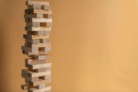 Board game. Tower build of wooden blocks.の写真素材