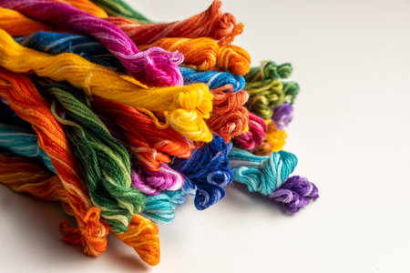 Mouline threads. Colorful cotton craft threads on white background.