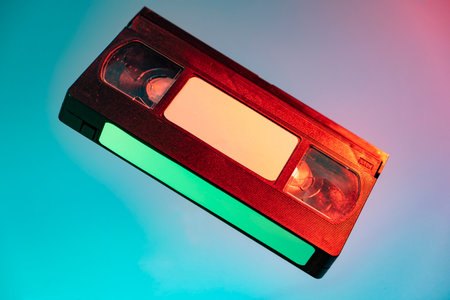Old video tape on colorful background. video tape. Retro, vintage concept.の写真素材