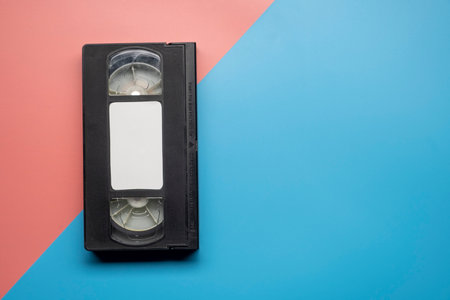 Old video tape on colorful background. video tape. Retro, vintage concept.の写真素材