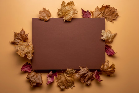 Autumn leaf composition with picture frame. Copy space.の写真素材