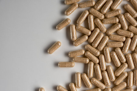 Lions Mane mushroom for memory and nerve support on white background.の写真素材
