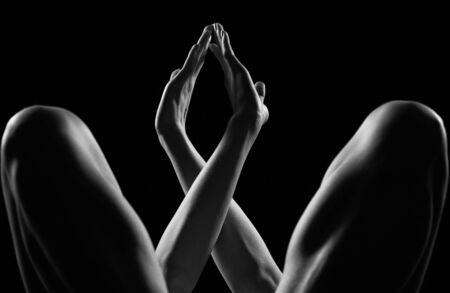 artistic photo manipulation of a toned Nude female body. Black and white erotic photographyの写真素材