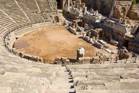 The ancient city of Side. port. The peninsula. Turkey. Manavgat. Antalya. The largest amphitheater...