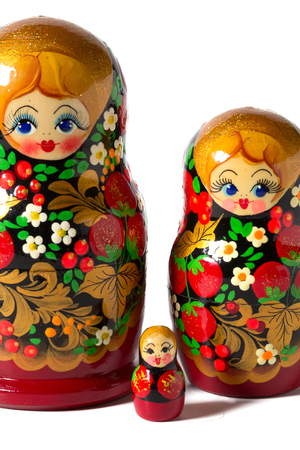 Russian folk toy. Matryoshka doll on white background.の写真素材