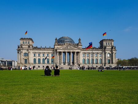 German Bundestag with Grass and Touristsのeditorial素材