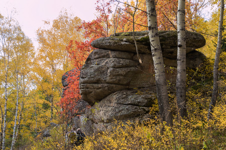 Huge natural stones on Tserkovk's the mountain in the city of Belokurikhaの写真素材