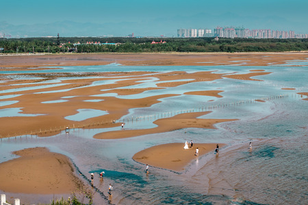 Walking zone the Yellow Sea after water outflowの写真素材