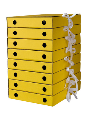 Cardboard folders for papers with ties on a white background