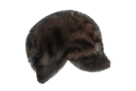 Winter mink cap on a white backgroundの写真素材