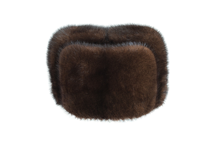 Winter mink cap on a white backgroundの写真素材