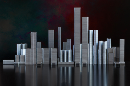 The night city from metal paper clips for the staplerの写真素材