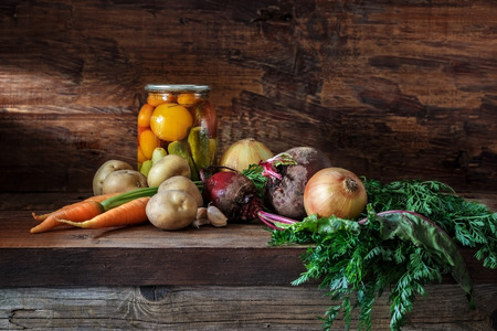 Vegetable products in a house cellar for salads