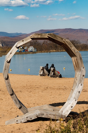 On the bank of the lake in the park of rest. Russia, Primorsky Krai, Vladivostokの写真素材