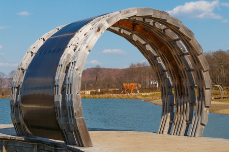 On the bank of the lake in the park of rest. Russia, Primorsky Krai, Vladivostok